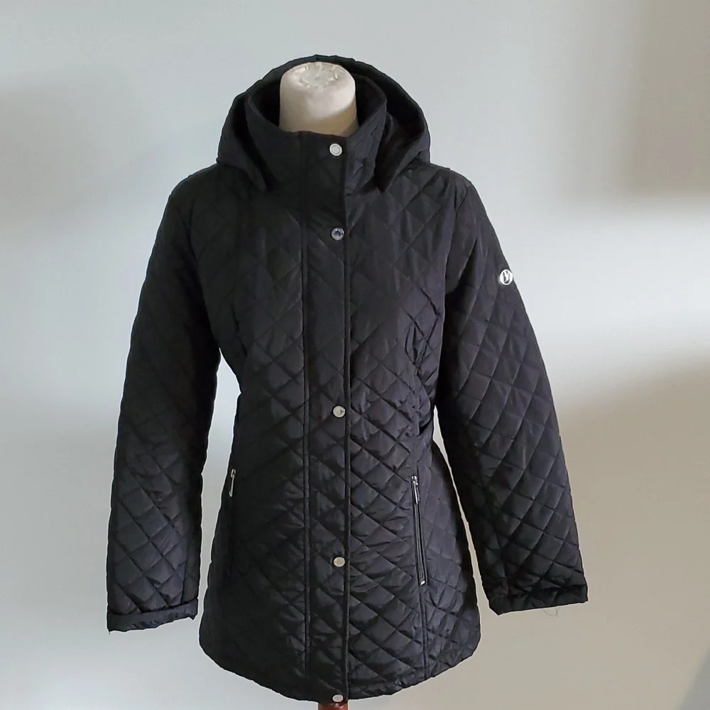 Calvin Klein midweight diamond quilted jacket w/ removable hood black size L EUC - Picture 4 of 10